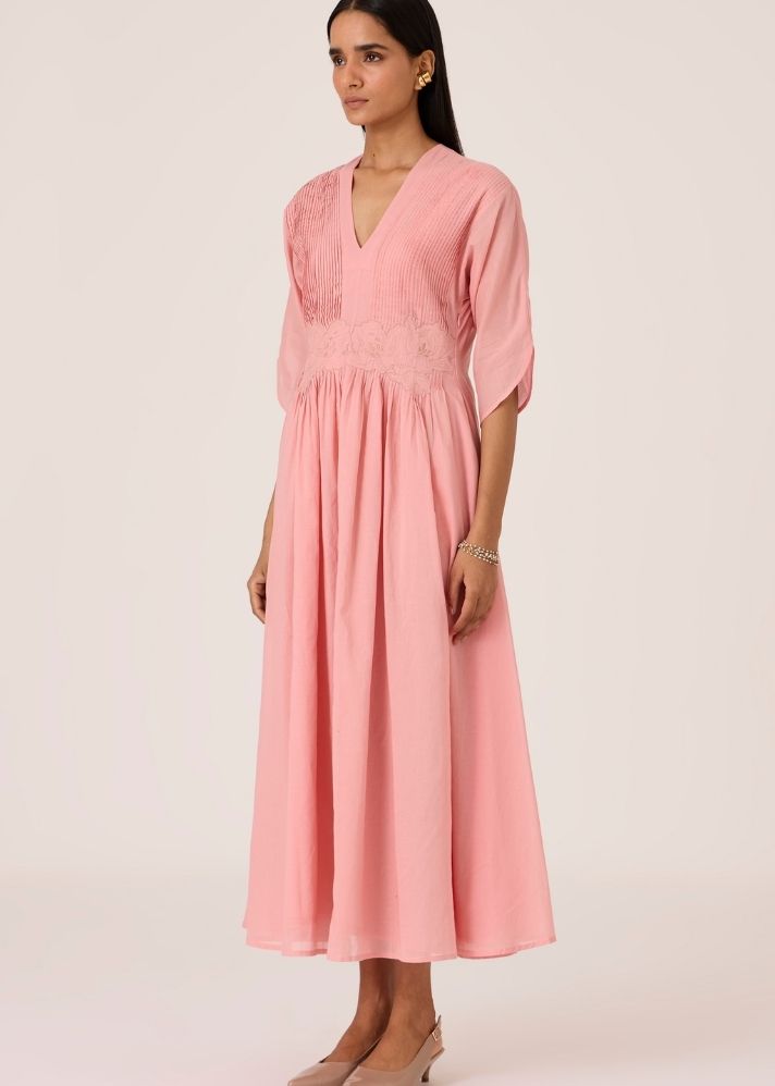 Kamil Pink Embroidered Maxi Dress