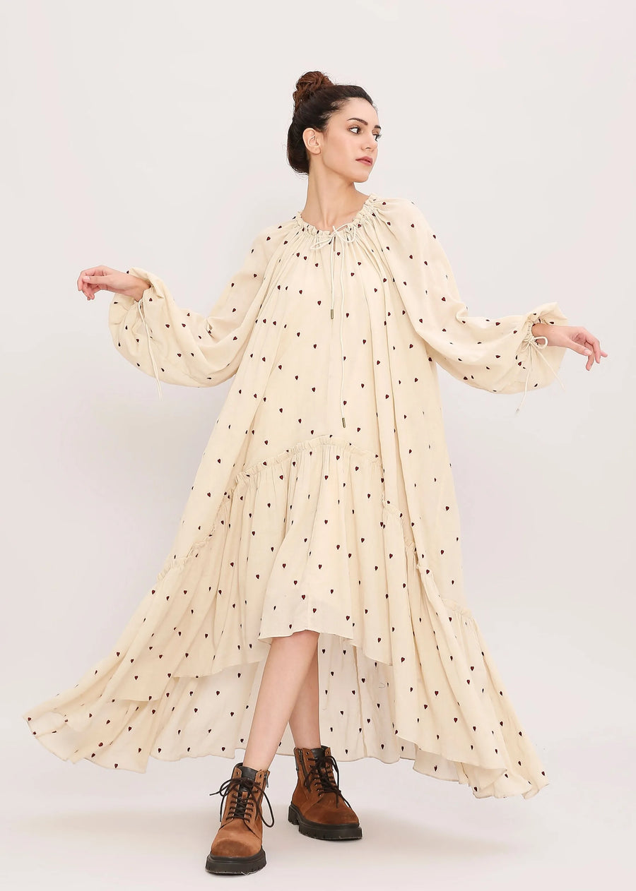 Coco Cream Heart Moss Frill Dress