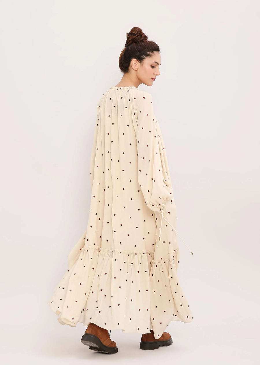 Coco Cream Heart Moss Frill Dress