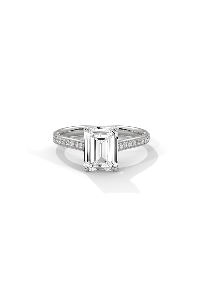 Emerald Cut Solitaire Ring With 24 Diamonds-Cat0177