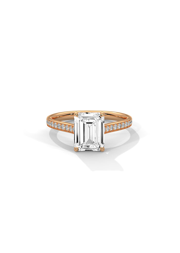 Emerald Cut Solitaire Ring With 24 Diamonds-Cat0177