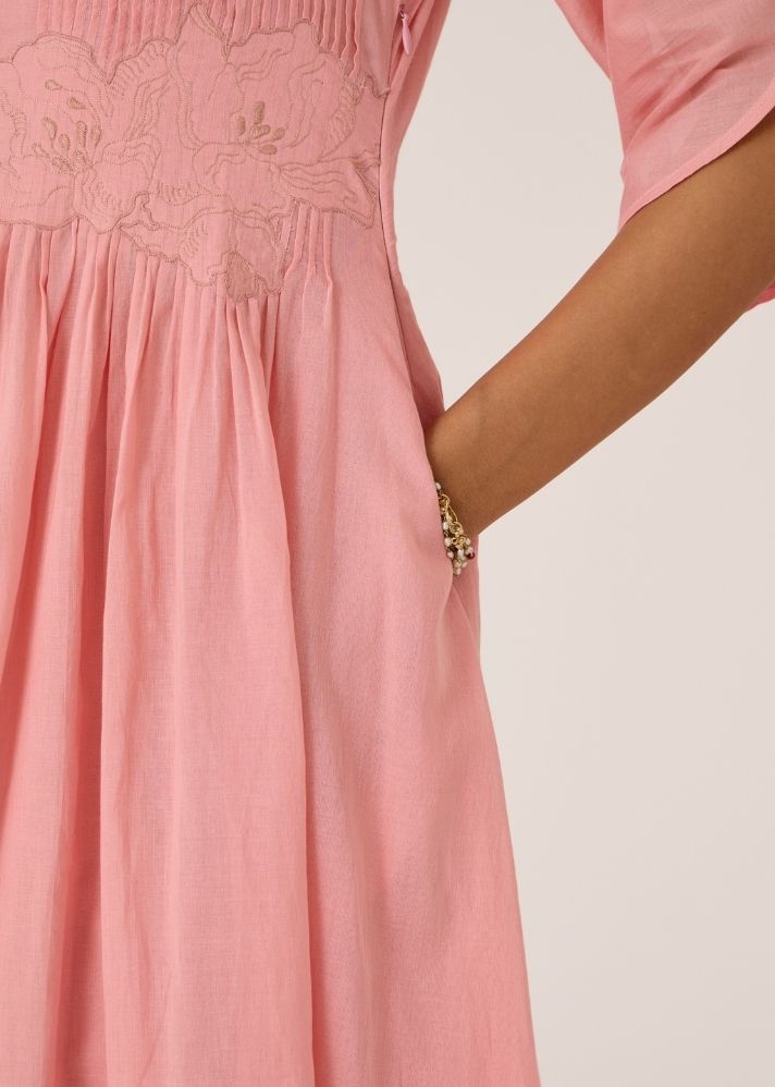 Kamil Pink Embroidered Maxi Dress