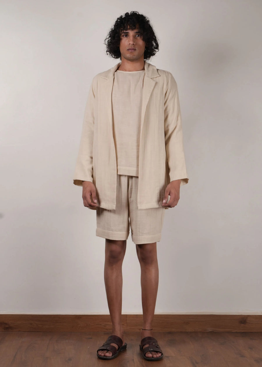 Men'S Cream Crush T-Shirt, Shorts & Jacket Set (3 Pcs)