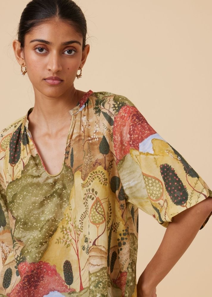 Bheer Ochre Print Top