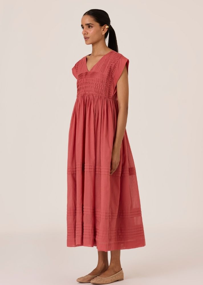 Aelia Rouge Pleated Midi Dress