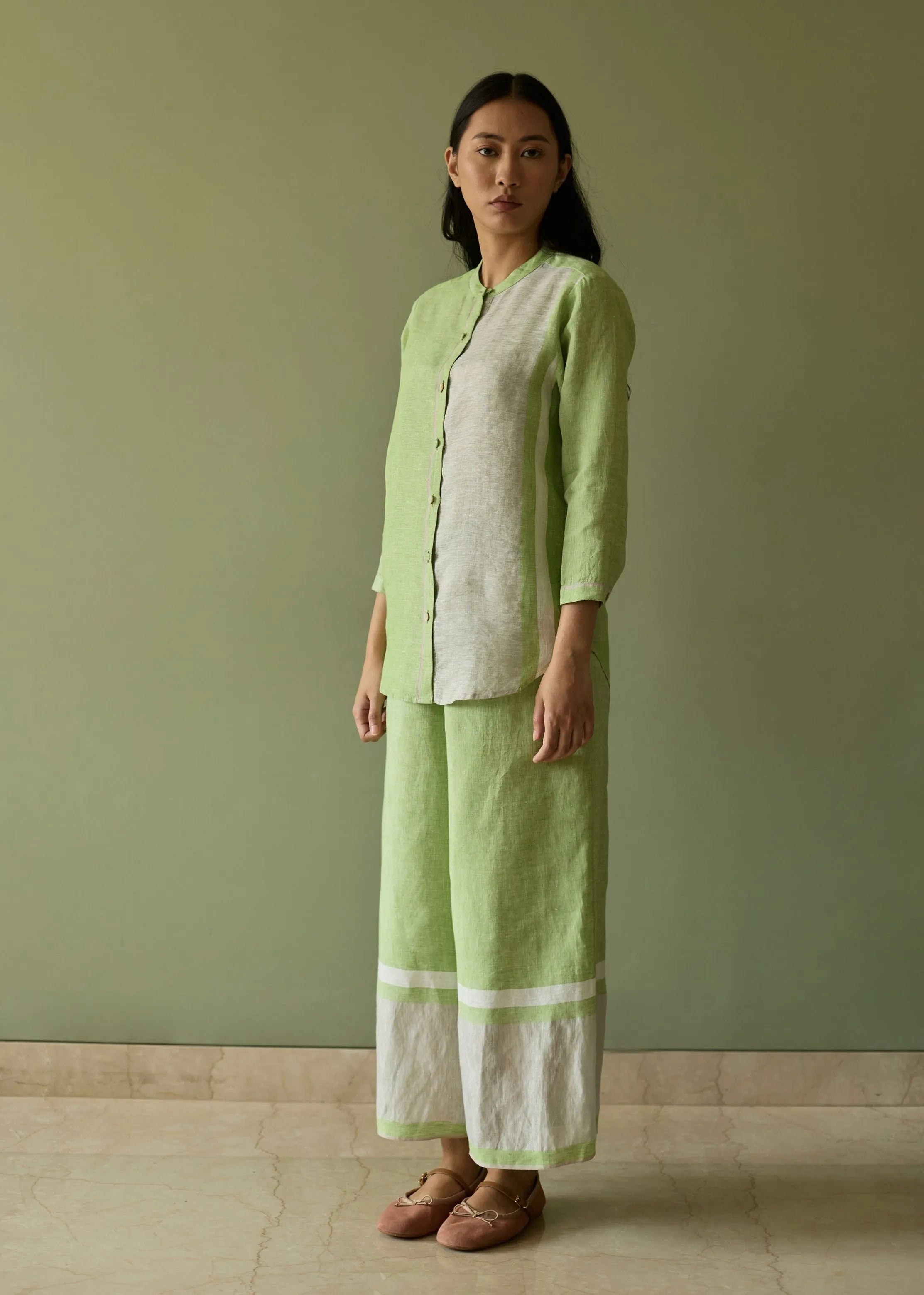 Buy Green Linen Co-ord Set - Aline Border Linen Co-Ord Set- Meadow by ...