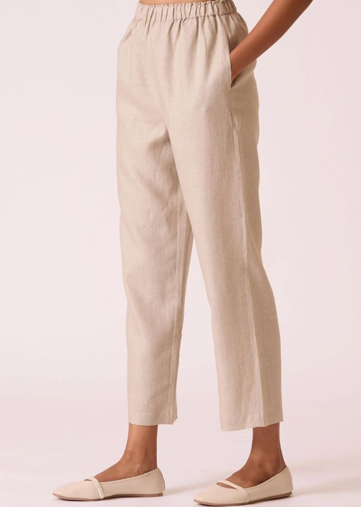 Torri Beige Linen Trousers