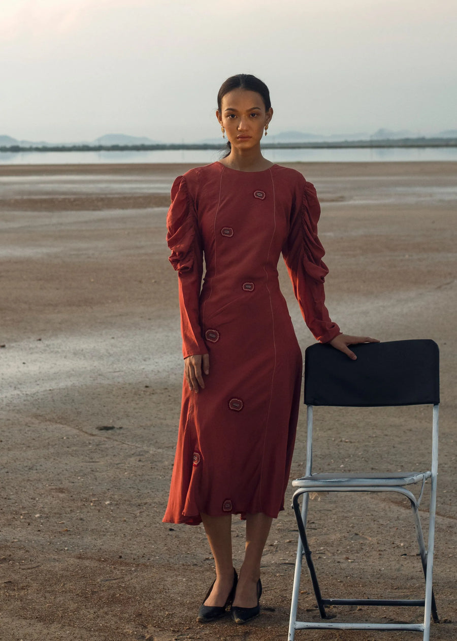 A Model Wearing Orange Cotton Silk Coral Love Dress In Cotton Silk
, curated by Only Ethikal