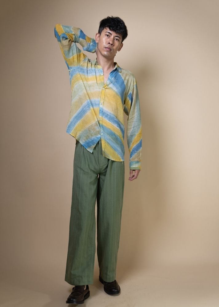 A Model Wearing Multicolor Pure Cotton Meadows Unisex Hand Painted Shirt, curated by Only Ethikal