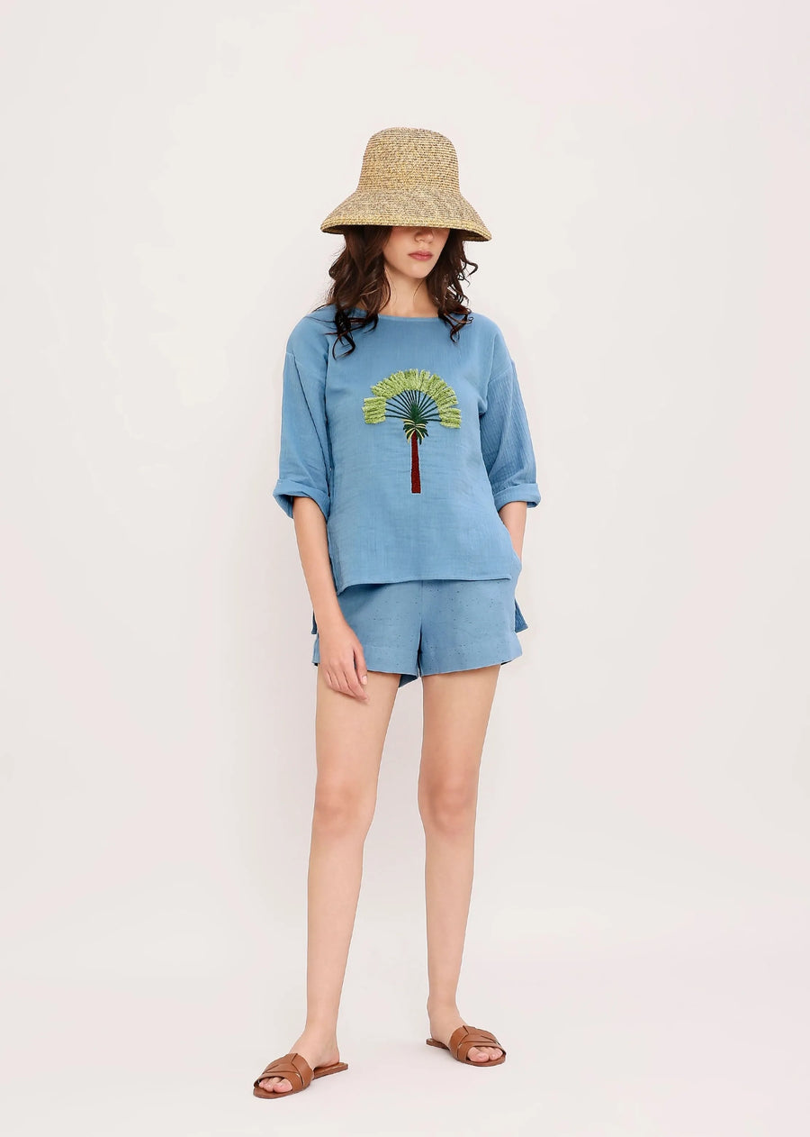 Coco Blue Embroidered Top