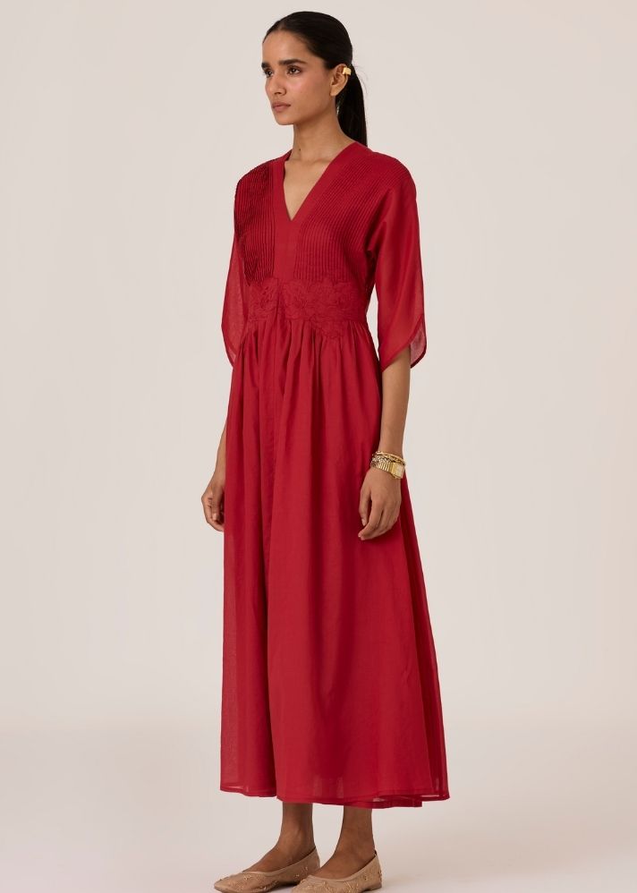 Kamil Scarlet Embroidered Maxi Dress