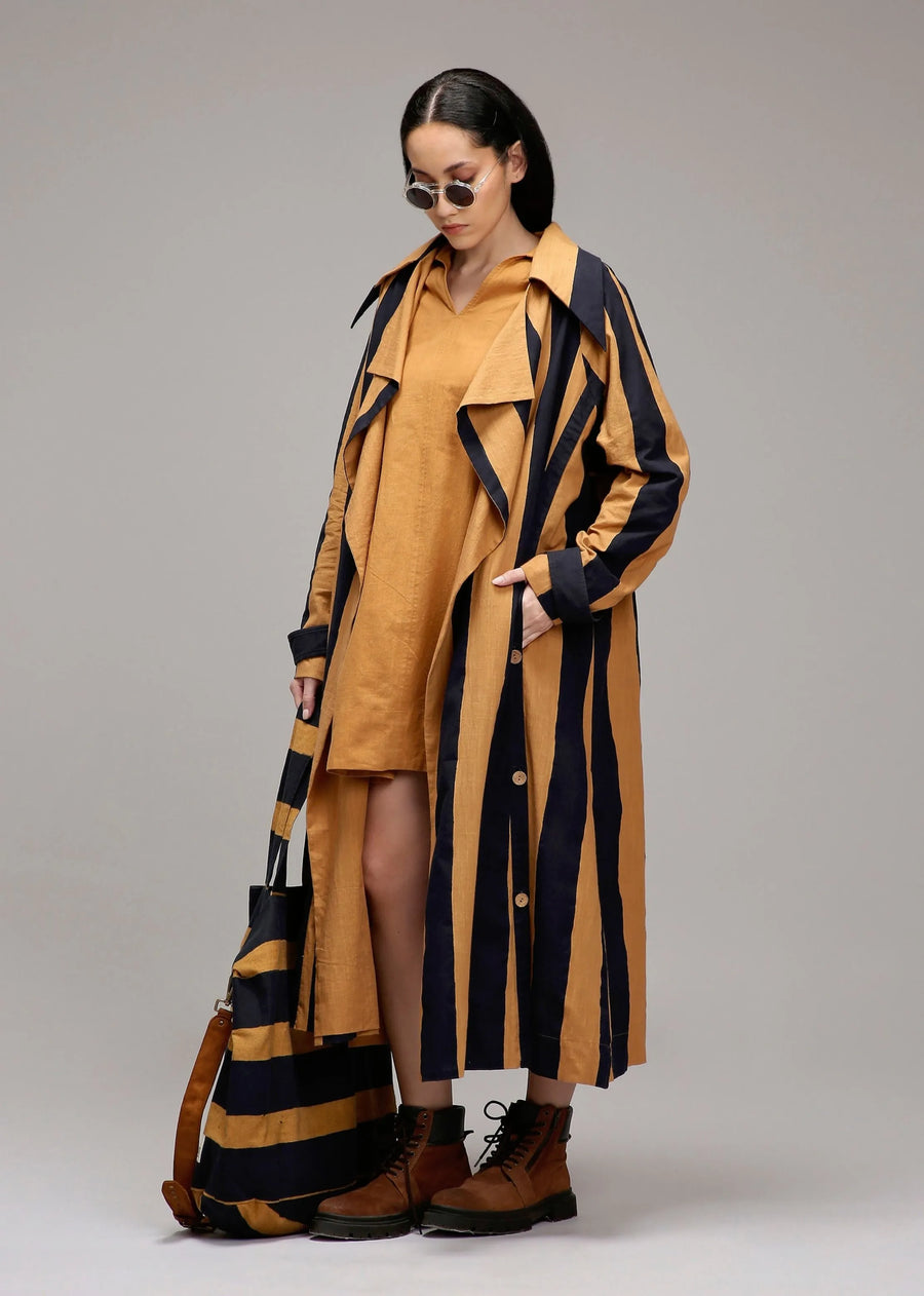 Tan-Brown Jacket & A-Line Shift Dress Set (2 Pcs)