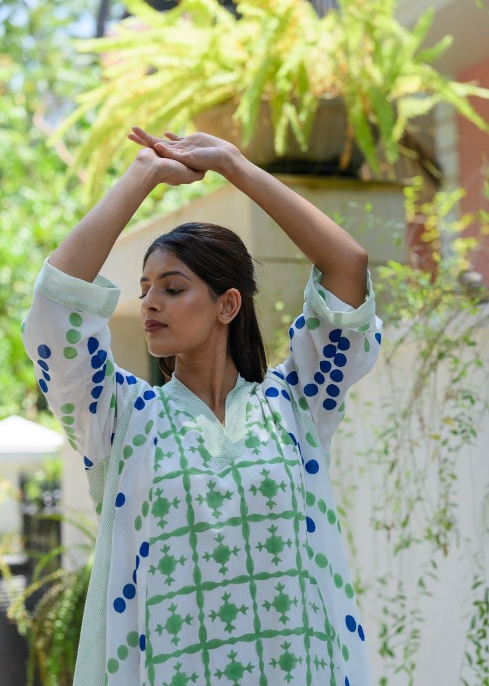 A Model Wearing Multicolor Pure Cotton Diana Dress Multicolor, curated by Only Ethikal