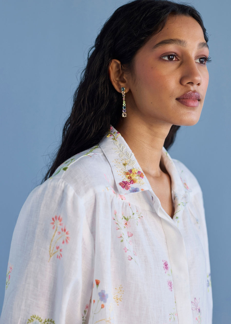 Sia Hand-Embroidered Floral Dress - White