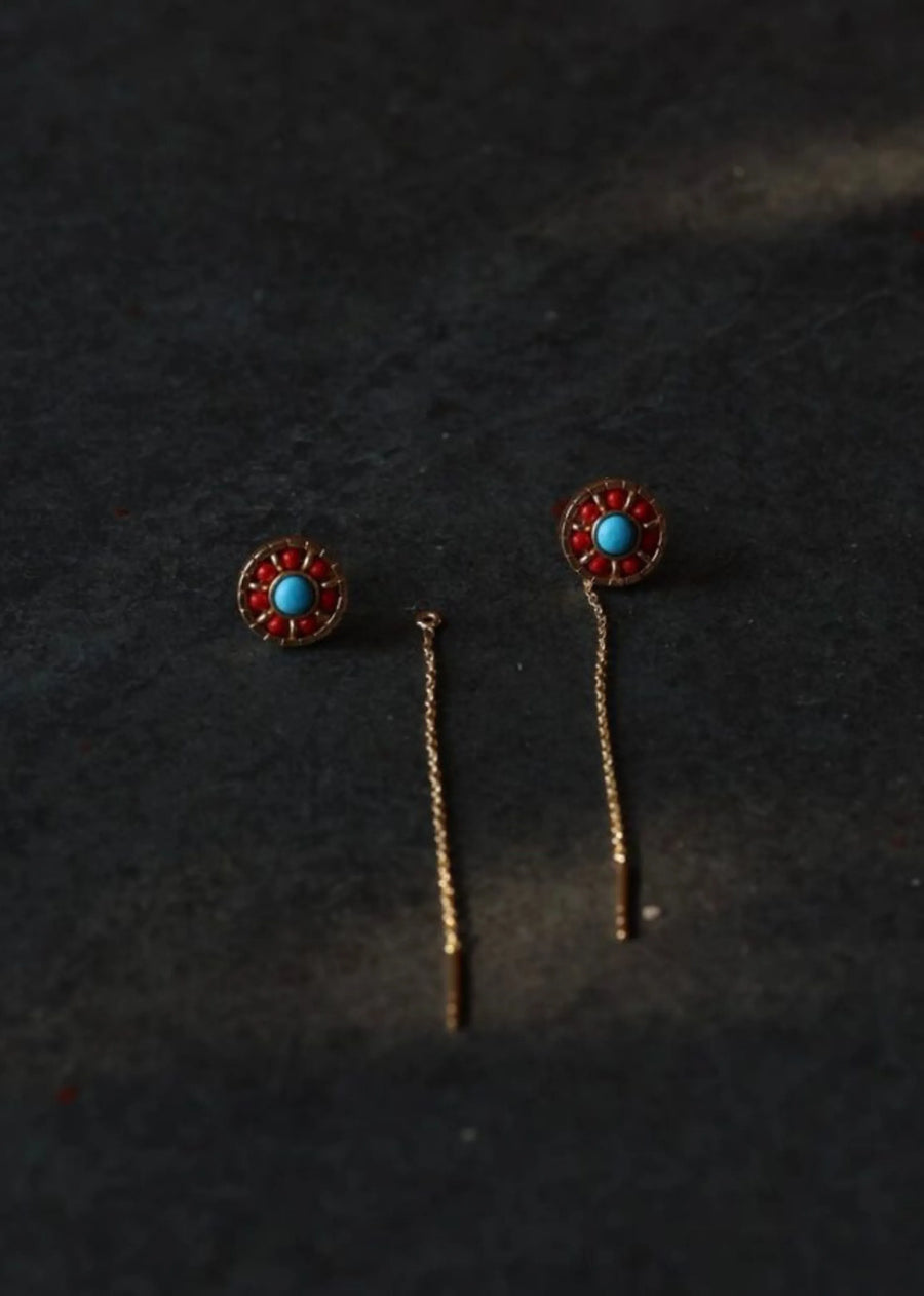 Coral + Turquoise Stud W/ Chain
