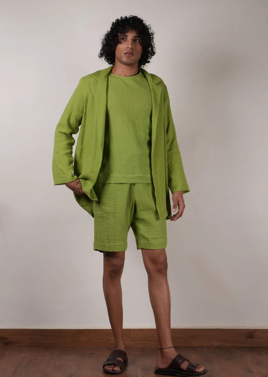 Men'S Green Crush T-Shirt, Shorts & Jacket Set (3 Pcs)