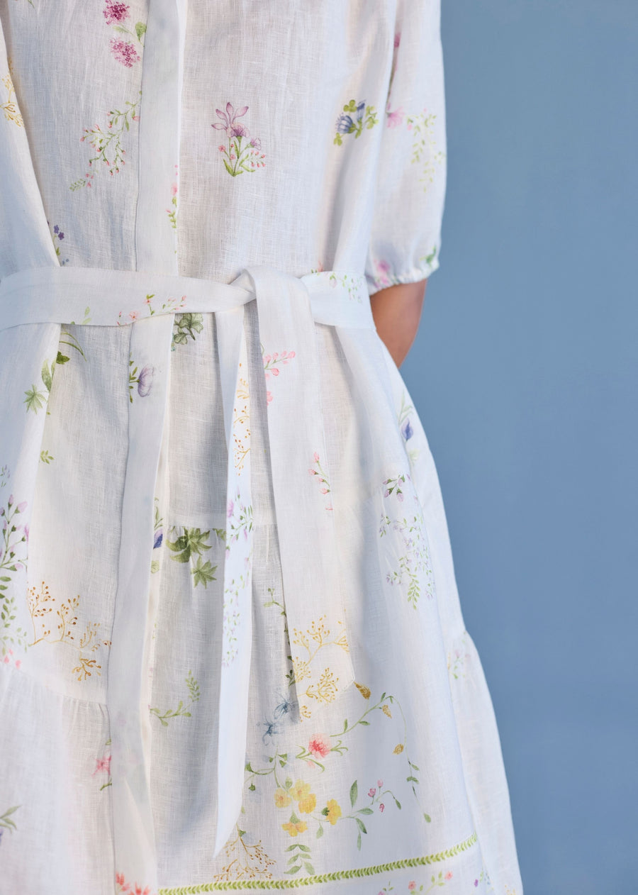 Sia Hand-Embroidered Floral Dress - White