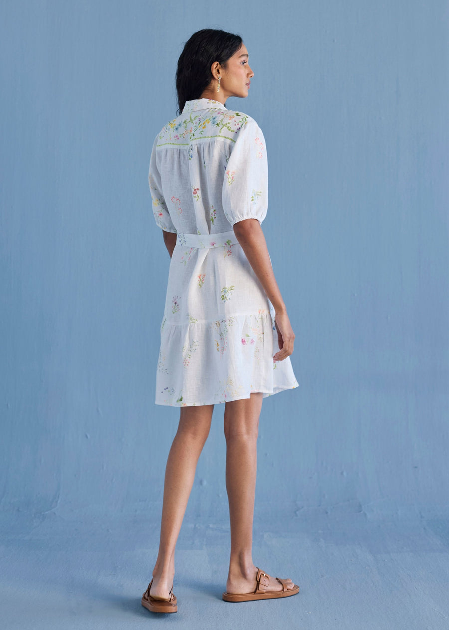 Sia Hand-Embroidered Floral Dress - White
