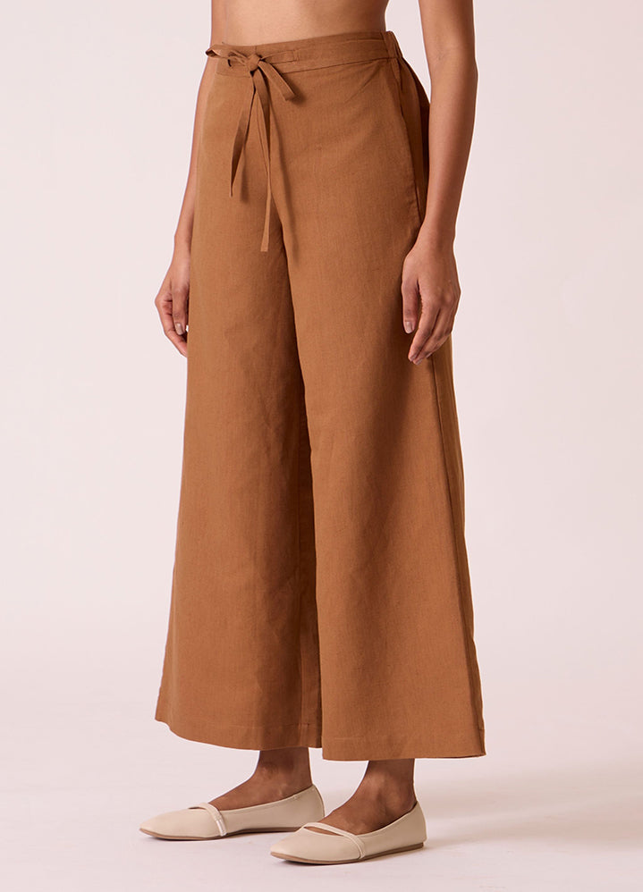 Karnam Brown Linen Cotton Trousers