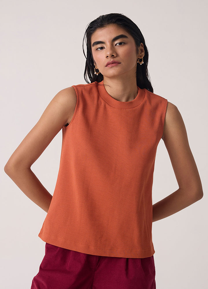 A Model Wearing Orange Organic Cotton Iga Orange Cotton Tank Top , curated by Only Ethikal