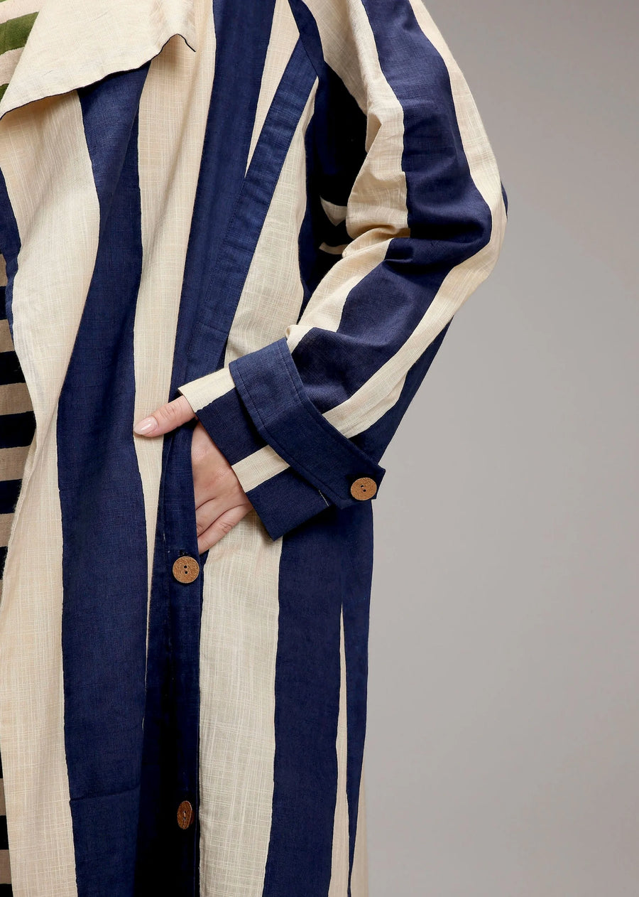 Egg-Shell Big Striped Trench Jacket