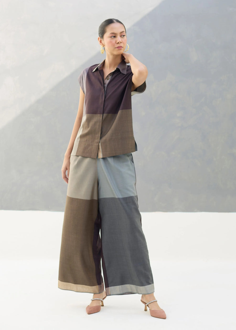 A Model Wearing Brown Silk Aana Eri Silk Co-Ord Set - Taupe Grey, curated by Only Ethikal