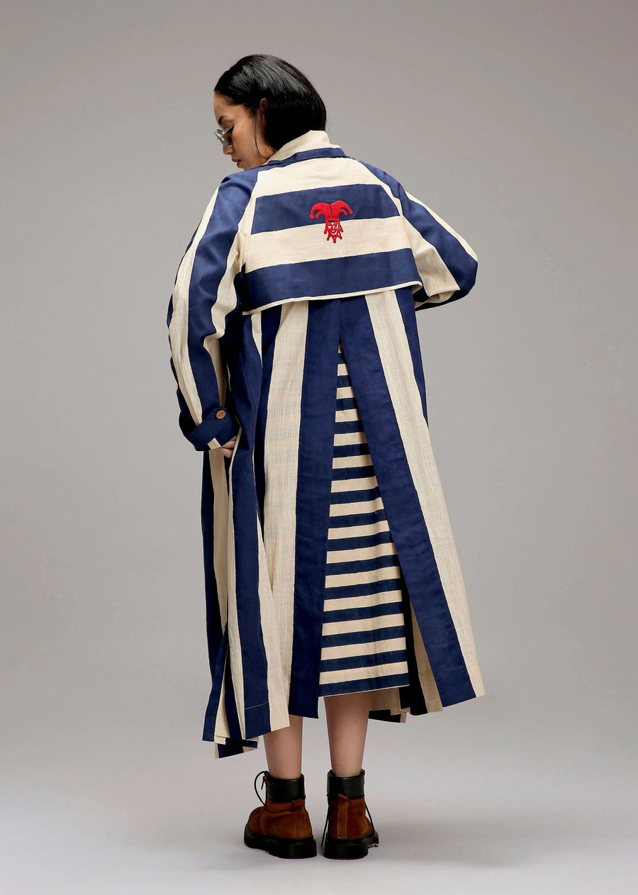 Egg-Shell Big Striped Trench Jacket