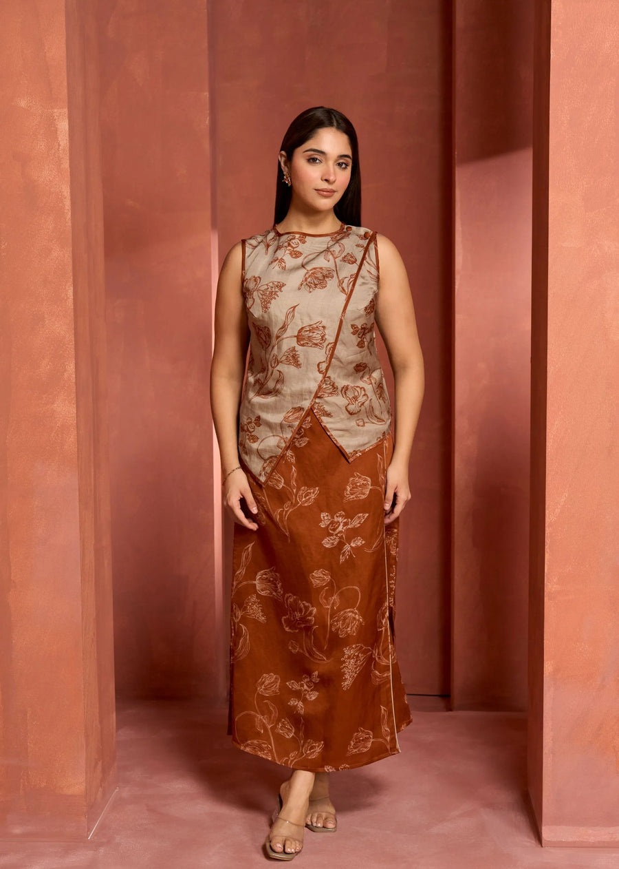 A Model Wearing Multicolor Linen Bemberg Sorbet Co-Ord Set, curated by Only Ethikal