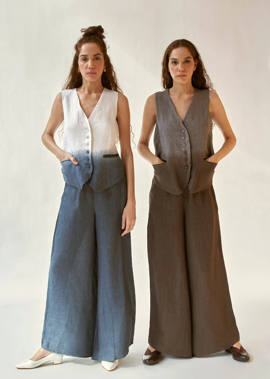 Here She Goes Co-Ord Set- Ivory+ Deep Blue