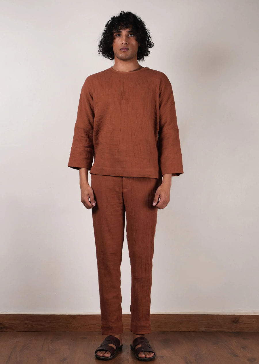 Men'S Brown Crush T-Shirt & Pants Set (2 Pcs)