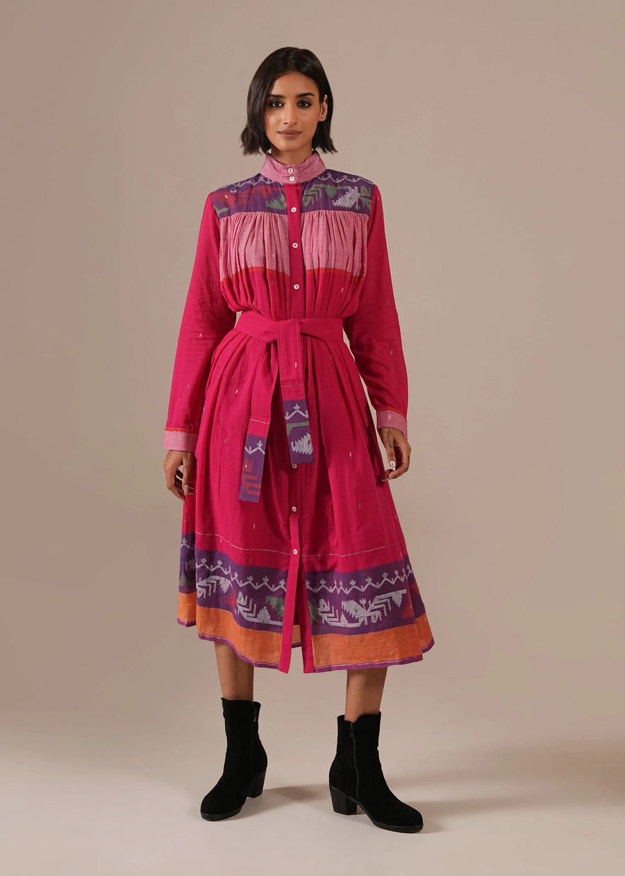 A Model Wearing Multicolor Pure Cotton Pink Horizon Dress, curated by Only Ethikal