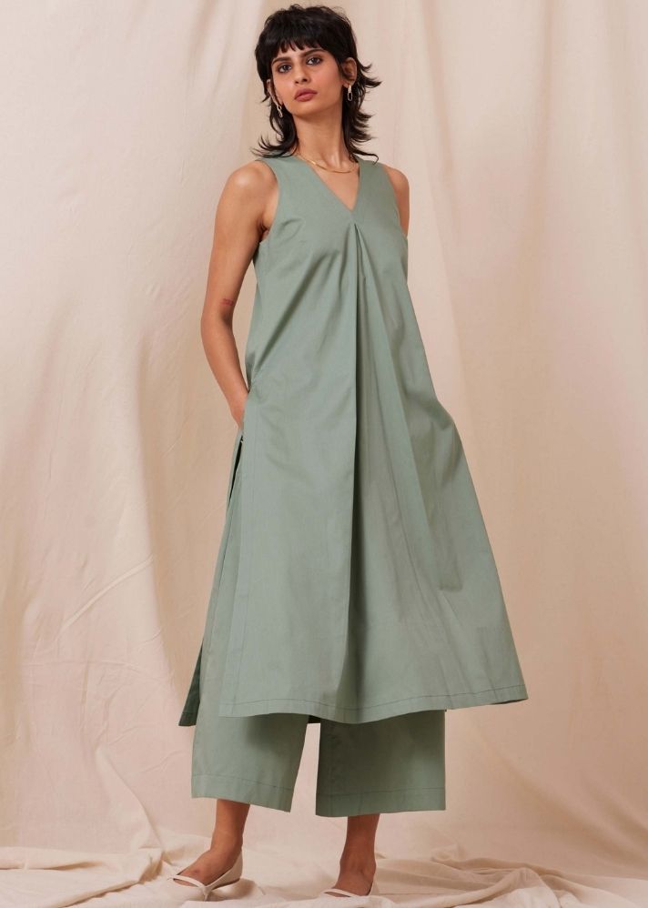 A Model Wearing  Cotton Svet Sage Green Co-ord, curated by Only Ethikal