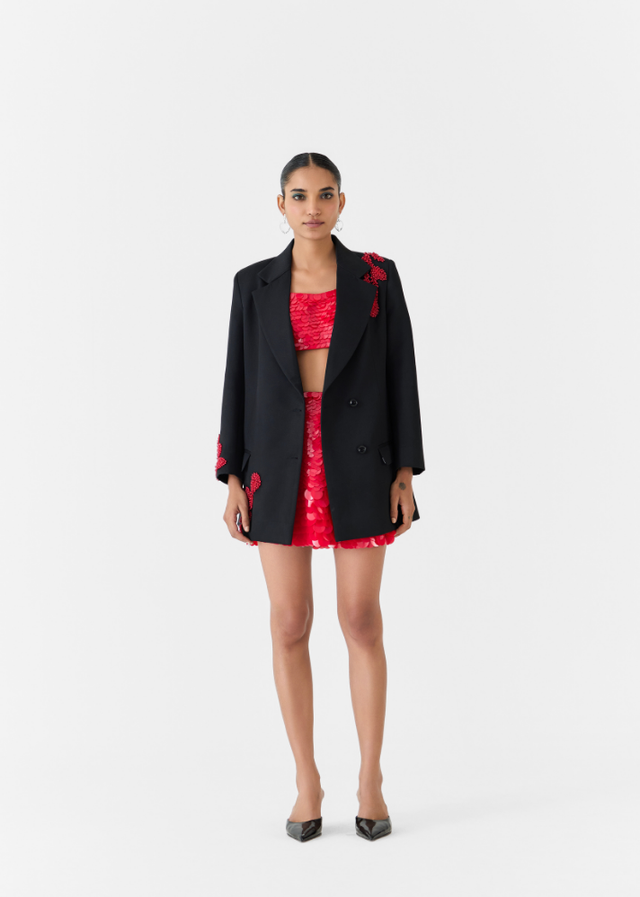 Black Cherry Embroidered Blazer