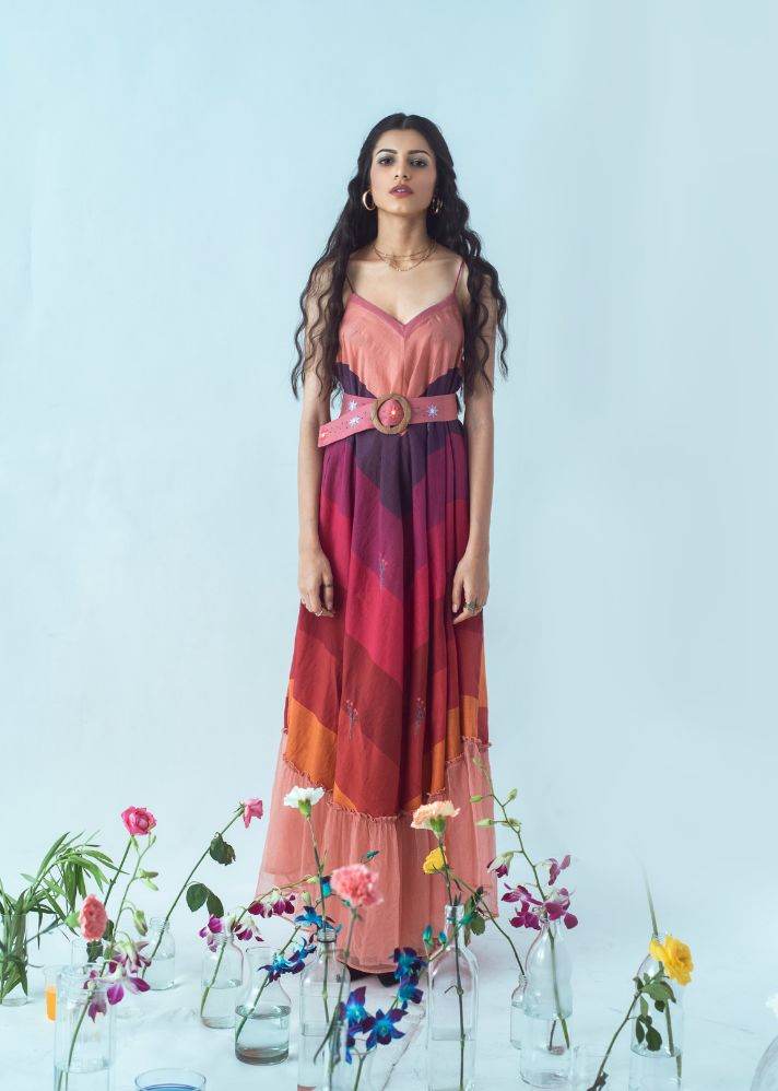 A Model Wearing Multicolor Handloom Cotton Colors Of Life Dress In Silk
, curated by Only Ethikal