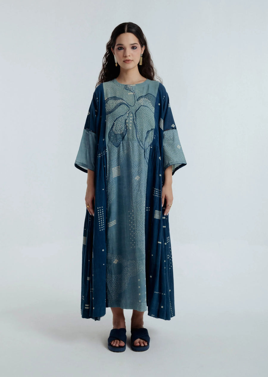 Indigo Pleated Dress