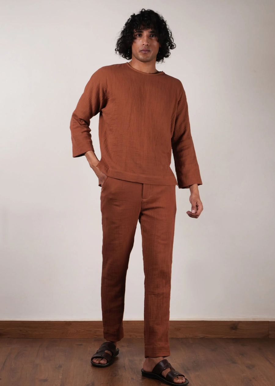 Men'S Brown Crush T-Shirt & Pants Set (2 Pcs)