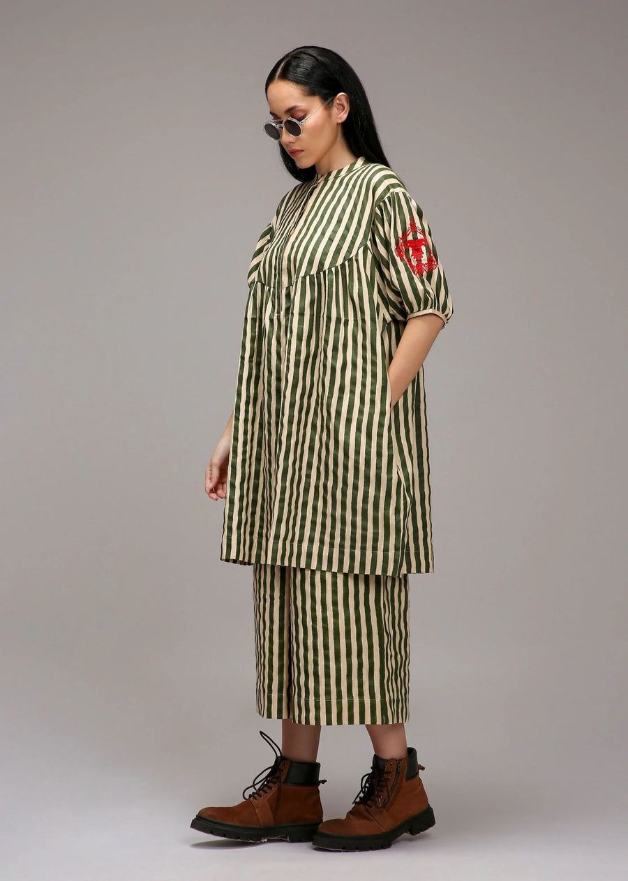 Egg-Shell Green Striped Short Acra Tunic