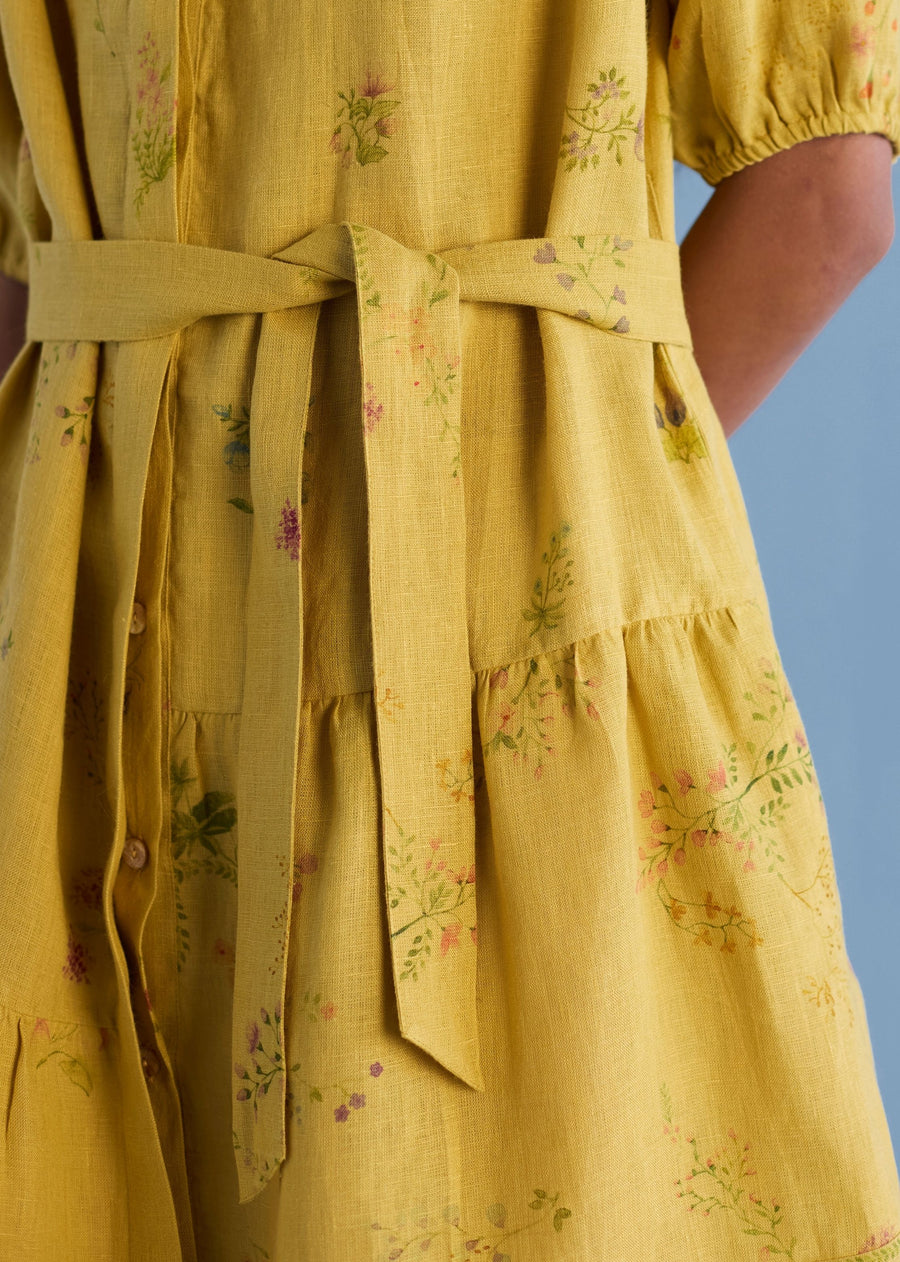 Sia Hand-Embroidered Floral Dress - Ochre