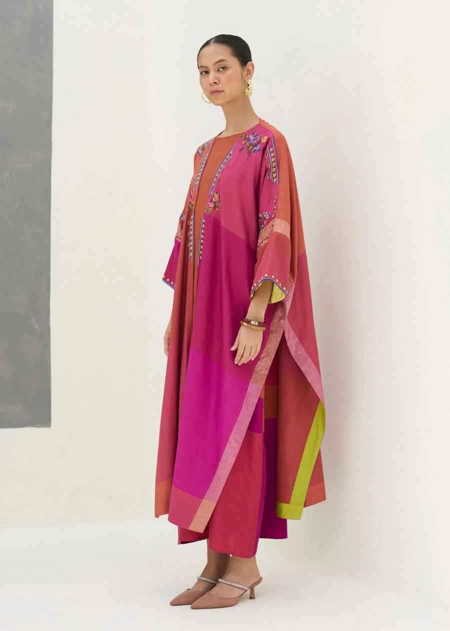 Darri Hand-Embroidered Overlay With Mulberry Silk Dress - Rose