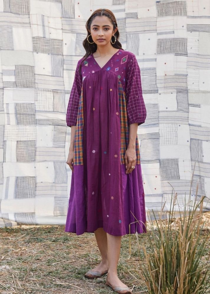 A Model Wearing Multicolor Jamdani Cotton Sana Dress, curated by Only Ethikal