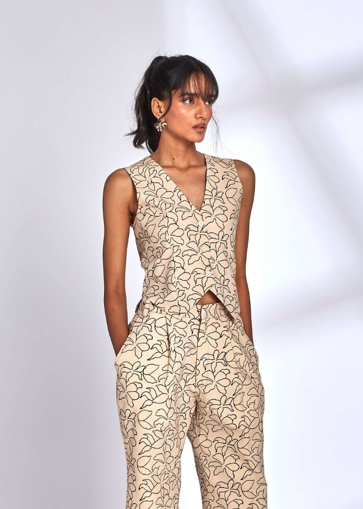 A Model Wearing Multicolor Cotton Mara Waist Coat, curated by Only Ethikal