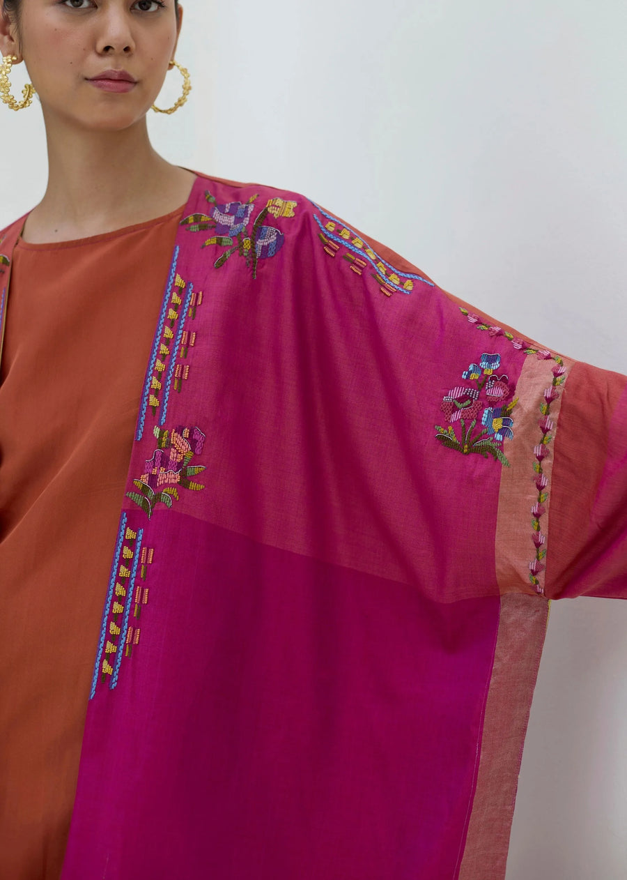 Darri Hand-Embroidered Overlay With Mulberry Silk Dress - Rose