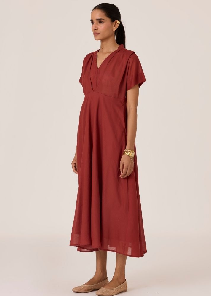 Raed Umber Pleated Midi Dress