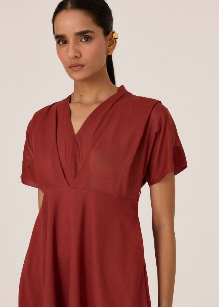 Raed Umber Pleated Midi Dress