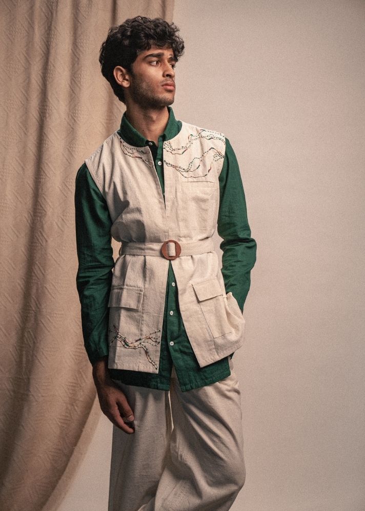 A Model Wearing White Pure Cotton Rewind Unisex Vest, curated by Only Ethikal