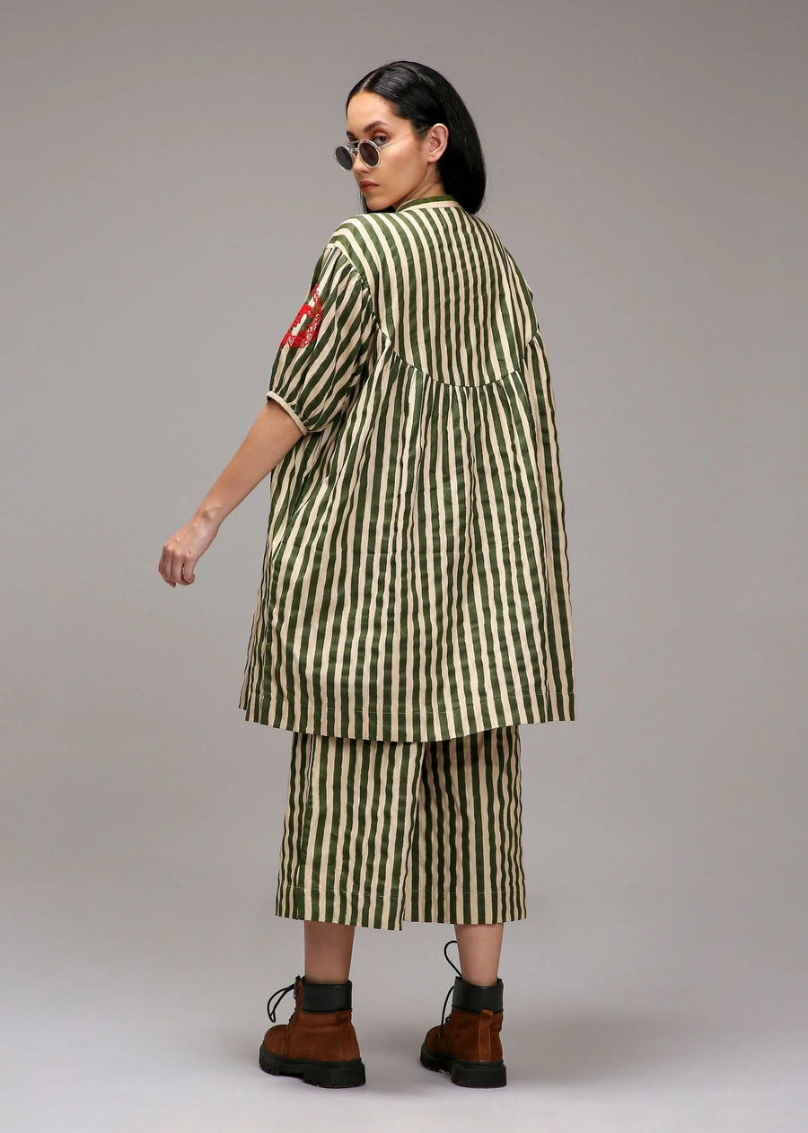 Egg-Shell Green Striped Short Acra Tunic