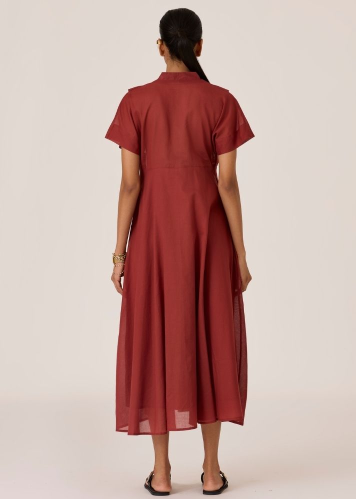 Raed Umber Pleated Midi Dress