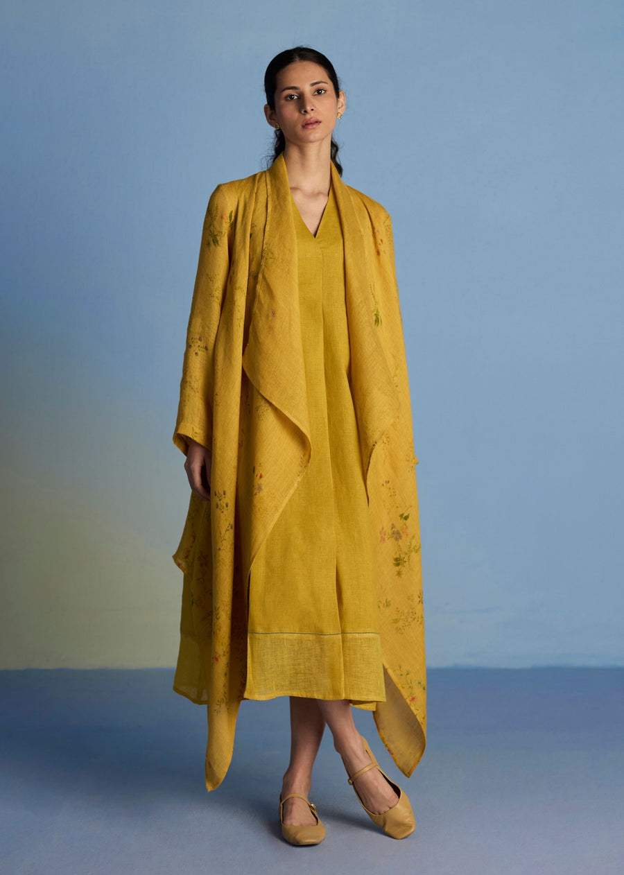 Tai Floral Sheer Linen Overlay - Ochre