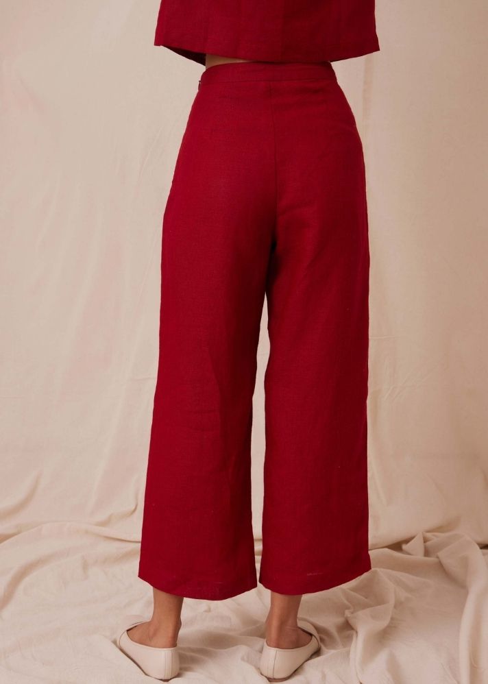 A Model Wearing   Linen Clyde Pant - Scarlet , curated by Only Ethikal