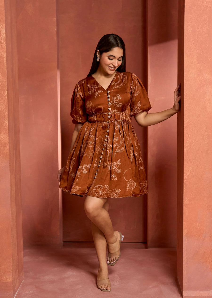 A Model Wearing Orange Linen Bemberg Victory Dress, curated by Only Ethikal